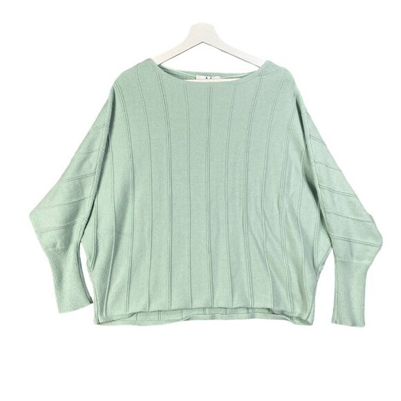 M MAGASCHONI‎ Dolman Sleeve Sweater Women SZ 2XL Stripe Mint Green Knit Academia - Picture 1 of 8
